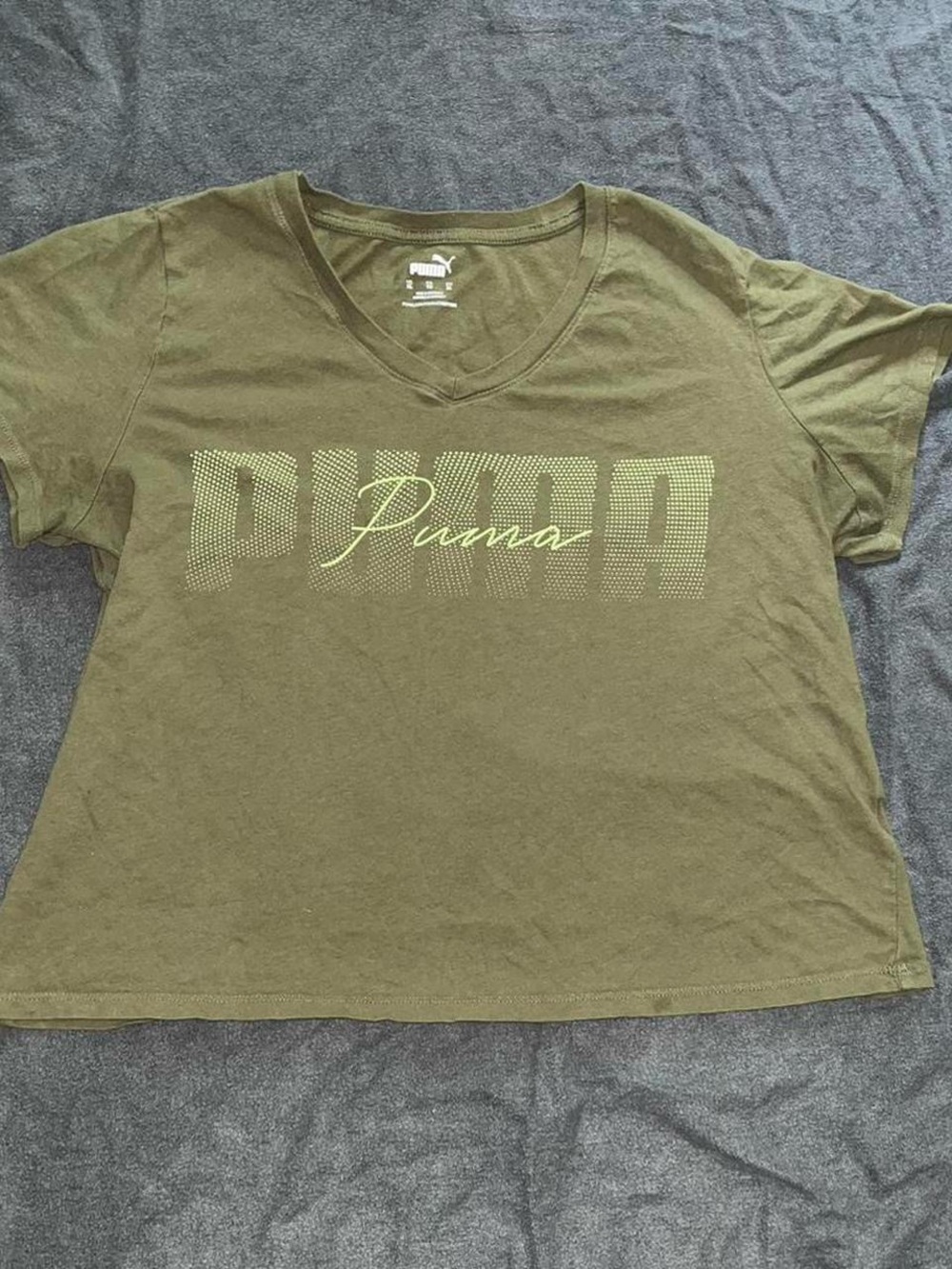 Puma olive green v neck shirt.Size XL